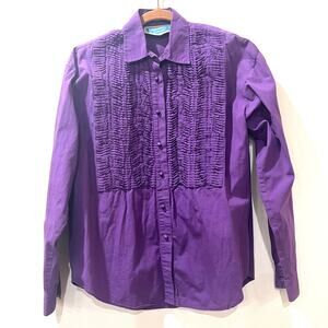 Vtg 90s 100% cotton long sleeve ruffle button down purple medium cowgirl western